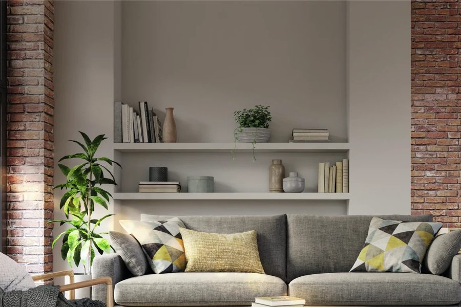 Wohnzimmer mit Senkrechtmarkise am Fenster